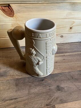 Beige Ceramic Baseball Relief Stein - Decorative Home Art Mug